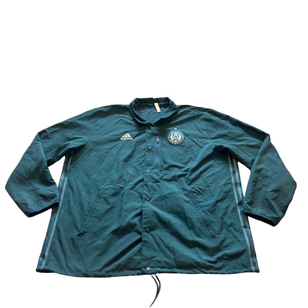 Adidas Atlanta United FC Mens 2XL Teal Green Fleece Lined Snap Coach Jacket